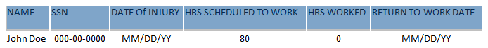 Example of the imjured employee details for payroll period information